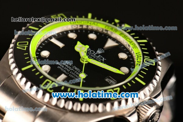 Rolex Sea-Dweller Deepsea Asia 2813 Automatic Steel Case/Strap with Black Dial and Green Diver Index - Click Image to Close